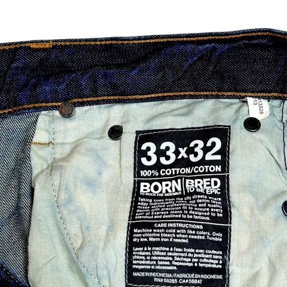 EXPRESS Jeans Straight leg 5 pocket Zipper & button fly Blue 33 x 32 Like new - Picture 12 of 12